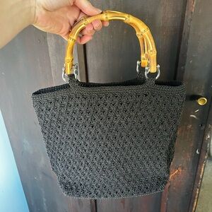 Chic Black Tote with Bamboo Handles